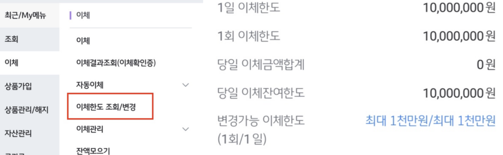 현재-이체한도-조회