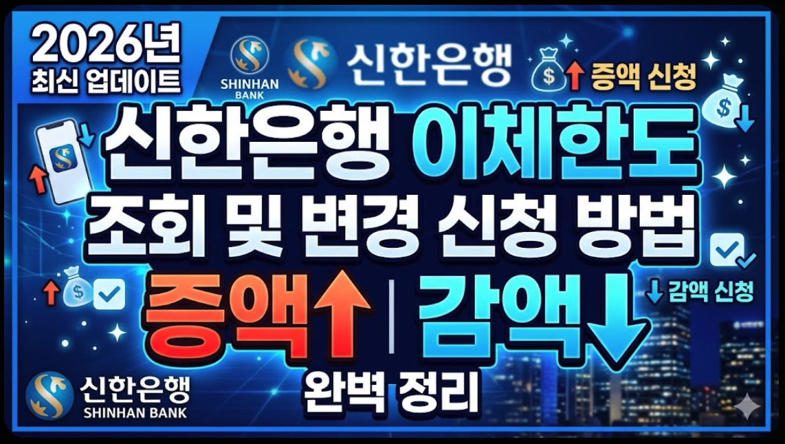 2026년 신한은행 이체한도 조회 및 변경 신청 방법(증액, 감액)