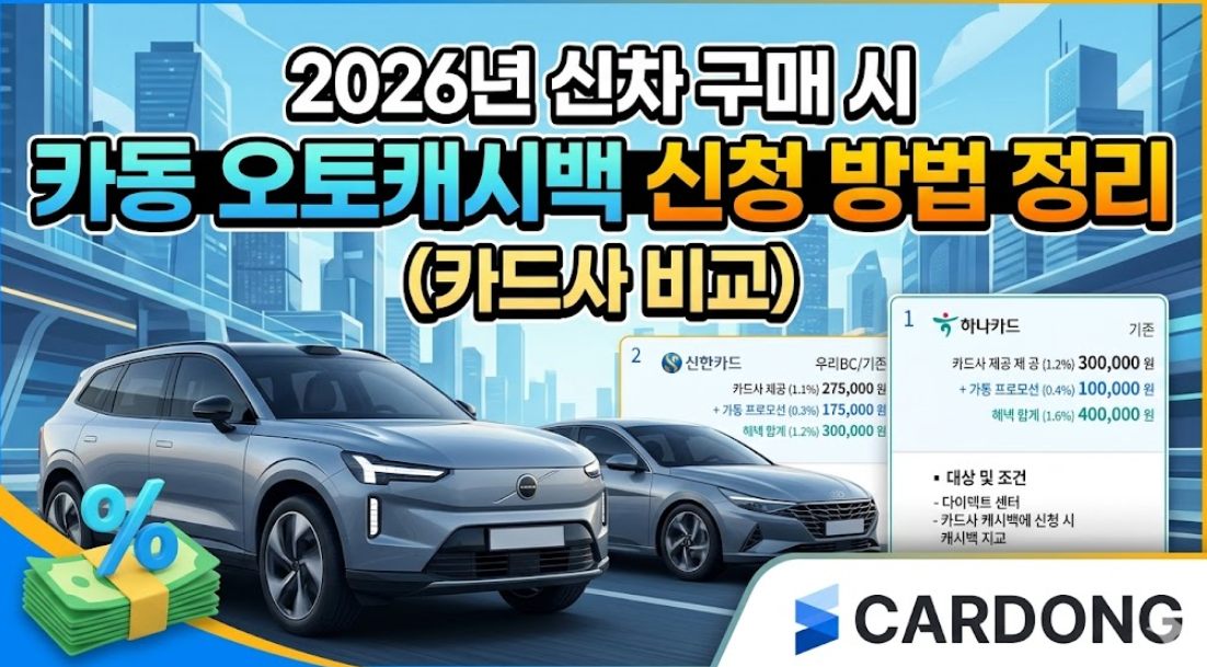 2026년 신차 구매 시 카동 오토캐시백 신청 방법 정리 (카드사 비교)